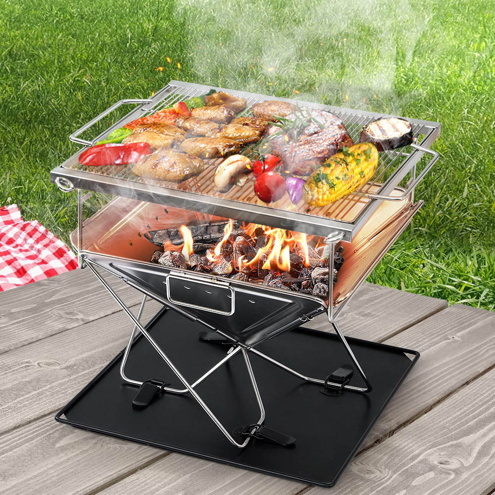 Grillz Camping Fire Pit BBQ Portable Folding Stainless Steel Stove ...