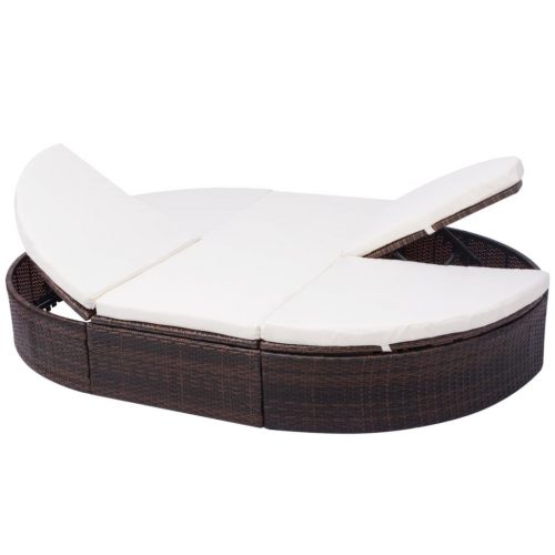 Outdoor Lounge Bed with Cushion Poly Rattan Brown