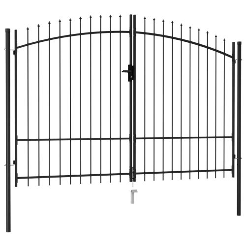Fence Gate Double Door with Spike Top Steel 3×1.75 m Black