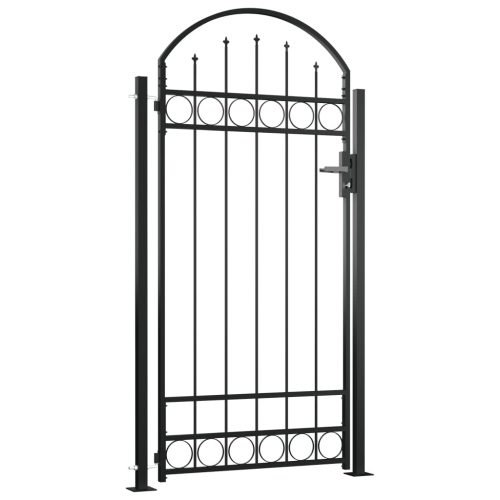 Fence Gate with Arched Top and 2 Posts 105×204 cm Black