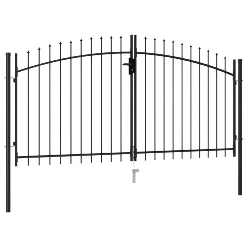 Fence Gate Double Door with Spike Top Steel 3×1.5 m Black