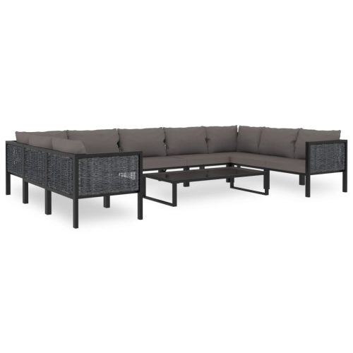 10 Piece Garden Lounge Set with Cushions Poly Rattan Anthracite
