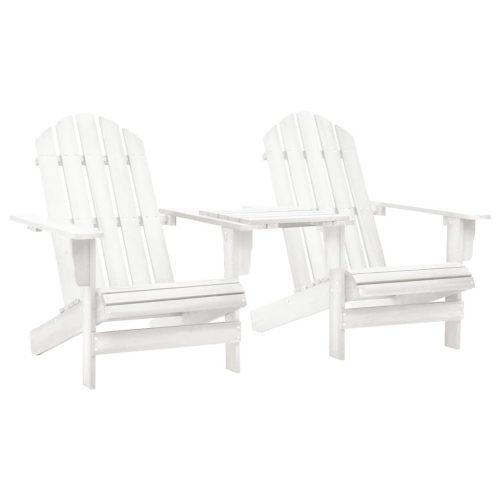Garden Adirondack Chairs with Tea Table Solid Fir Wood White