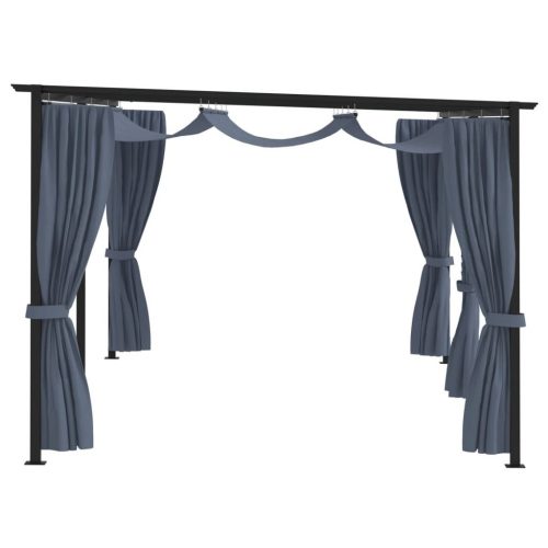 Gazebo with Curtains 3×6 m Anthracite Steel