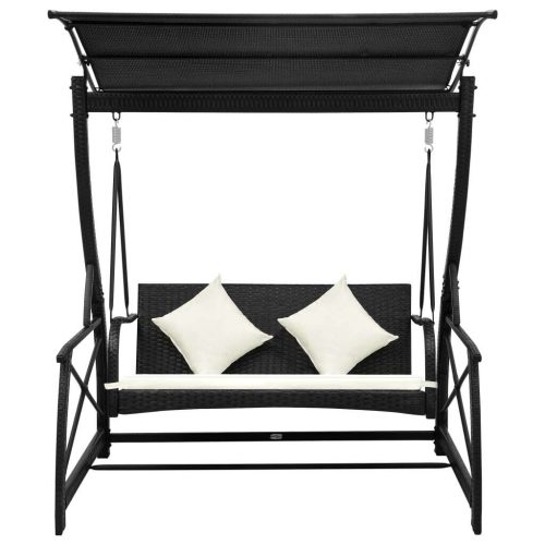 3-Seater Garden Swing Bench with Canopy Poly Rattan Black