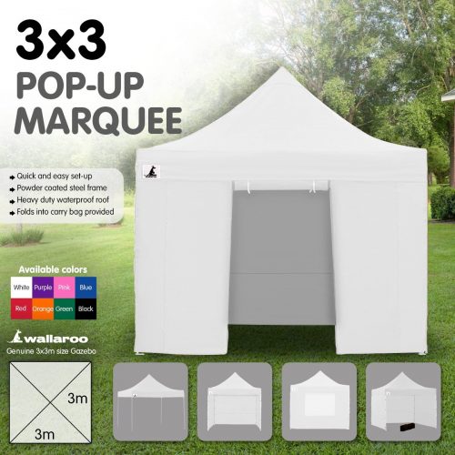 Gazebo Tent Marquee 3×3 PopUp Outdoor Wallaroo White