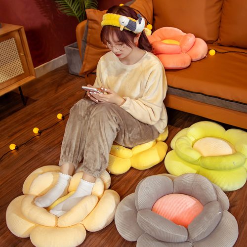 2X Beige Double Flower Shape Cushion Soft Bedside Floor Plush Pillow Home Decor