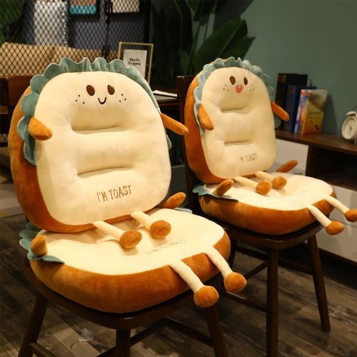 2X Cute Face Toast Bread Cushion Stuffed Car Seat Plush Cartoon Back Support Pillow Home Decor