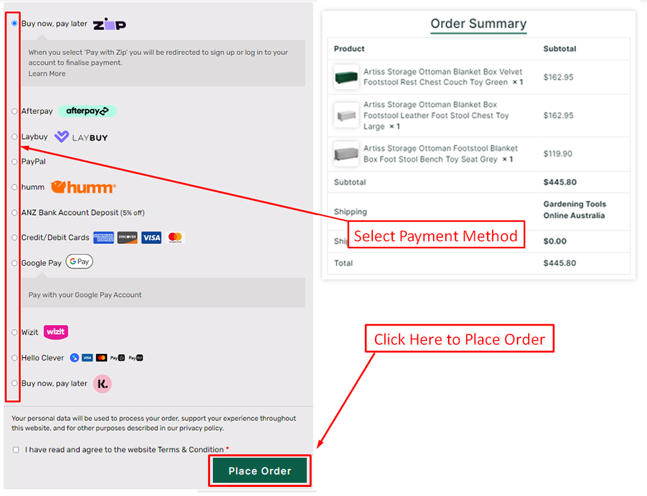 Click Place Order Button