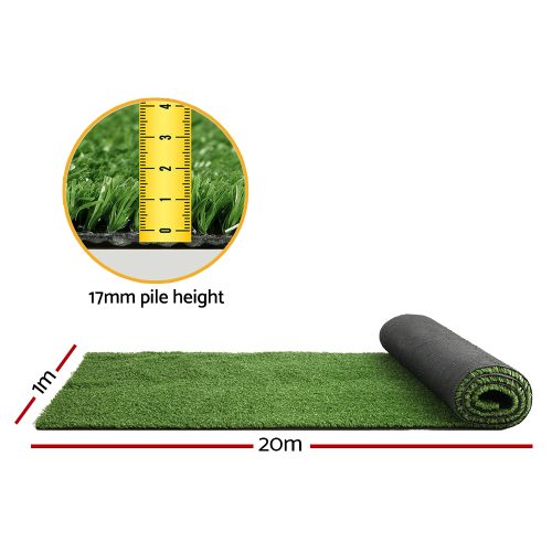 Artificial Grass 17mm 1mx20m 20sqm Synthetic Fake Turf Plants Plastic Lawn Olive