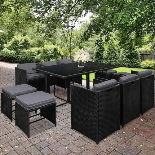11 Piece PE Wicker Outdoor Dining Set – Black