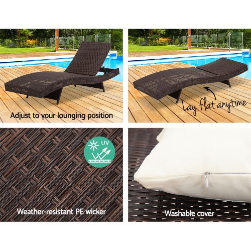 Outdoor Sun Lounge Setting Wicker Lounger Day Bed Rattan Patio Furniture Brown