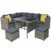 Gardeon Outdoor Furniture Patio Set Dining Sofa Table Chair Lounge Garden Wicker Grey