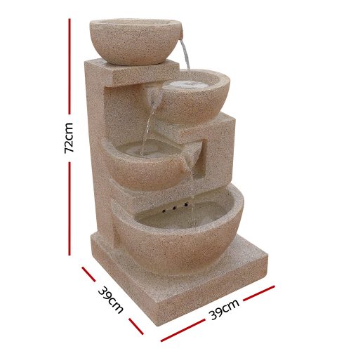4 Tier Solar Powered Water Fountain with Light – Sand Beige