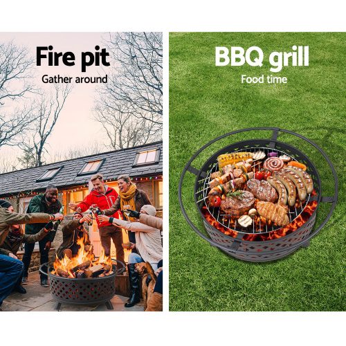 Fire Pit BBQ Grill Smoker Portable Outdoor Fireplace Patio Heater Pits 30″