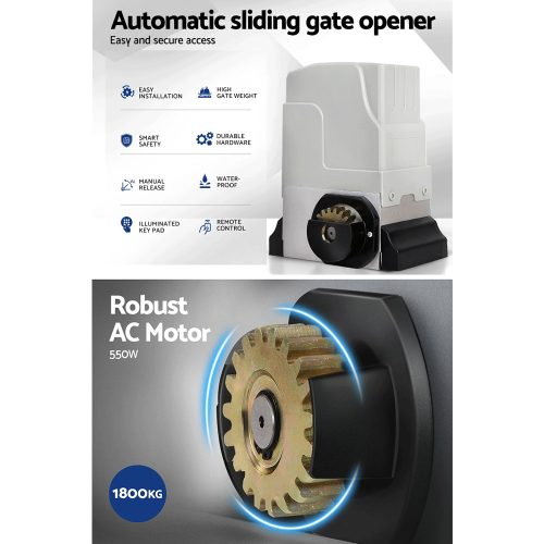 Electric Sliding Gate Opener 1800KG Motor Kit Auto Keypad Remote 6M Rail