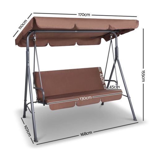3 Seater Outdoor Canopy Swing Chair – Coffee