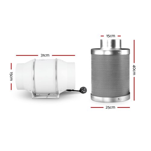 6″ Hydroponics Grow Tent Kit Ventilation Kit Fan Carbon Filter Duct