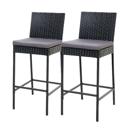 Set of 2 Outdoor Bar Stools Dining Chairs Wicker Furniture