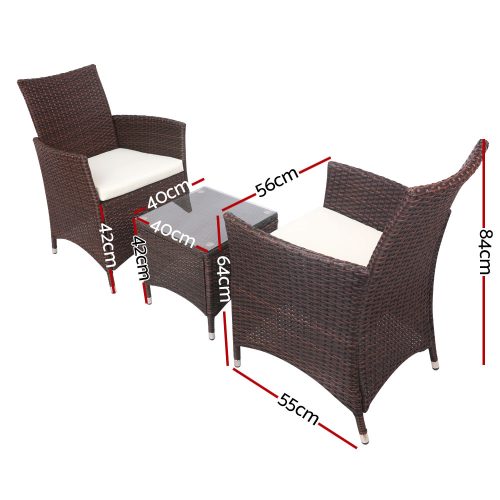 3 Piece Wicker Outdoor Furniture Set – Brown