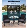 Outdoor Furniture Dining Chairs Wicker Garden Patio Cushion Black 3PCS Tea Coffee Cafe Bar Set