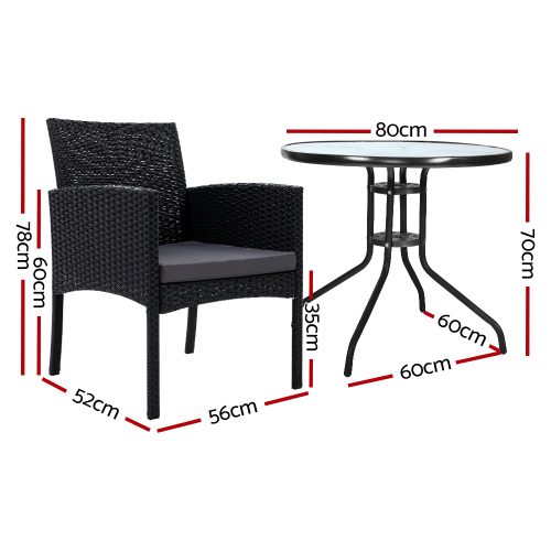 Outdoor Bistro Chairs Patio Furniture Dining Chair Wicker Garden Cushion Tea Coffee Cafe Bar Set