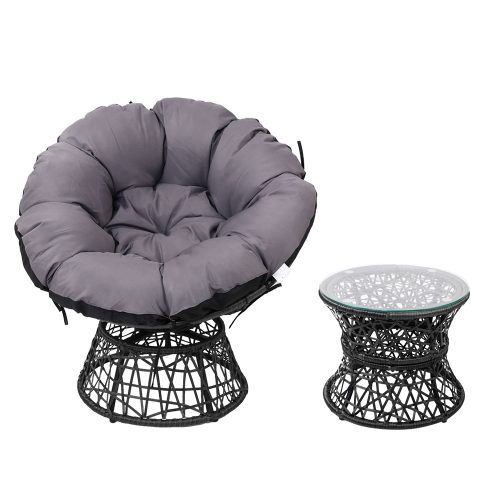 Outdoor Papasan Chairs Table Lounge Setting Patio Furniture Wicker Black
