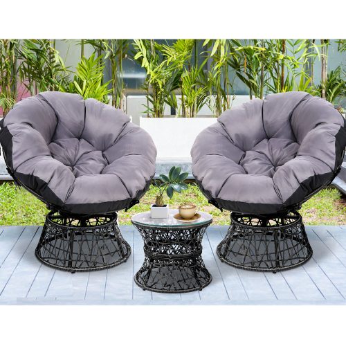 Outdoor Lounge Setting Papasan Chairs Table Patio Furniture Wicker Black