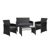 Set of 4 Outdoor Wicker Chairs & Table – Black