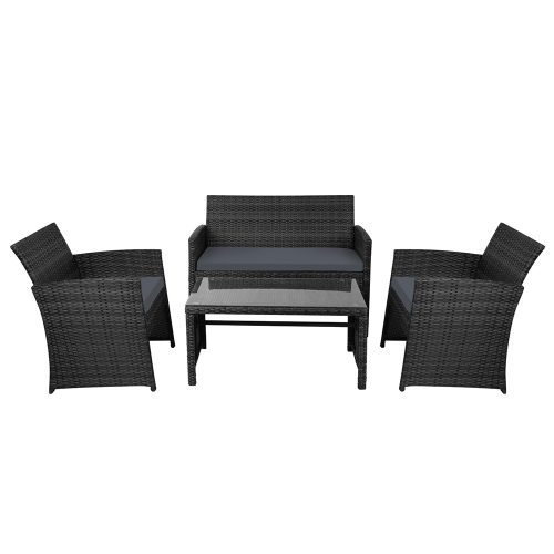 Garden Furniture Outdoor Lounge Setting Wicker Sofa Set Storage Cover Black