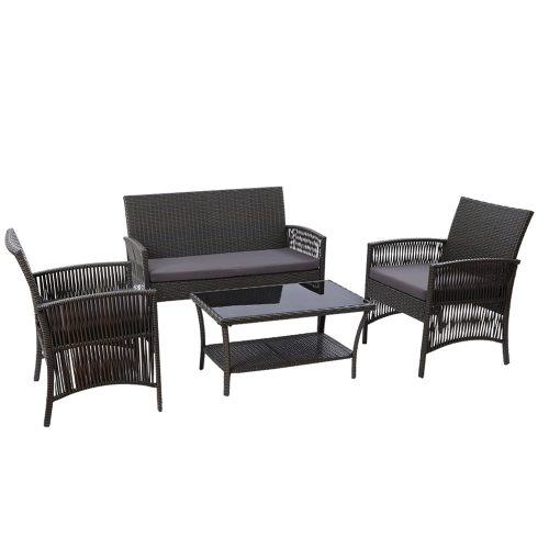 Outdoor Furniture Set Wicker Cushion 4pc Dark Grey