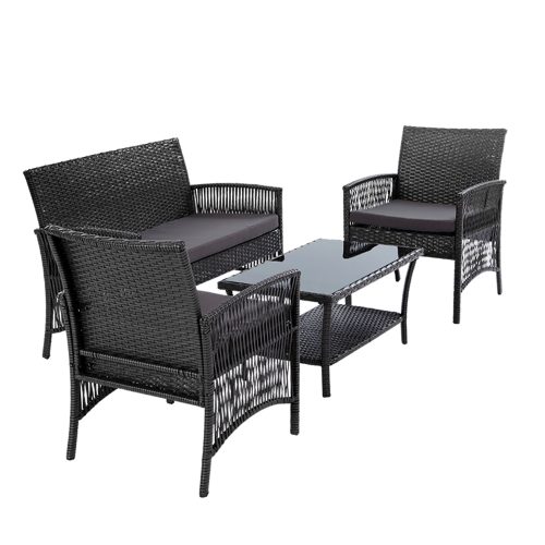 Outdoor Furniture Set Wicker Cushion 4pc Dark Grey
