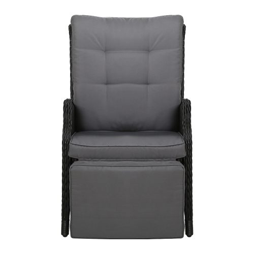 Set of 2 Recliner Chairs Sun lounge Outdoor Furniture Setting Patio Wicker Sofa Black