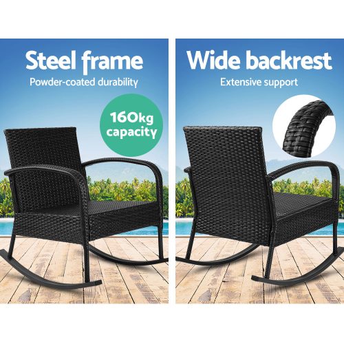 Outdoor Furniture Rocking Chair Wicker Garden Patio Lounge Setting Black