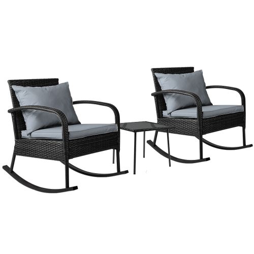 3 Piece Outdoor Chair Rocking Set – Black