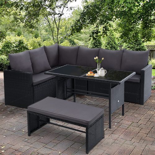 Outdoor Furniture Dining Setting Sofa Set Wicker 8 Seater Storage Cover Black