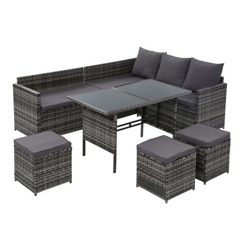 Outdoor Furniture Dining Setting Sofa Set Lounge Wicker 9 Seater Mixed Grey
