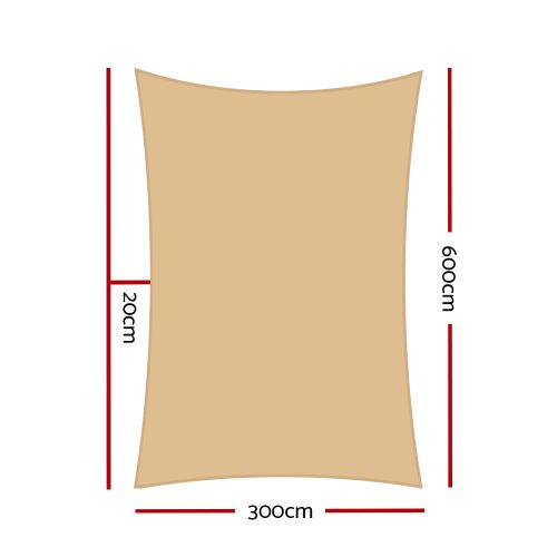 3 x 6m Waterproof Rectangle Shade Sail Cloth – Sand Beige
