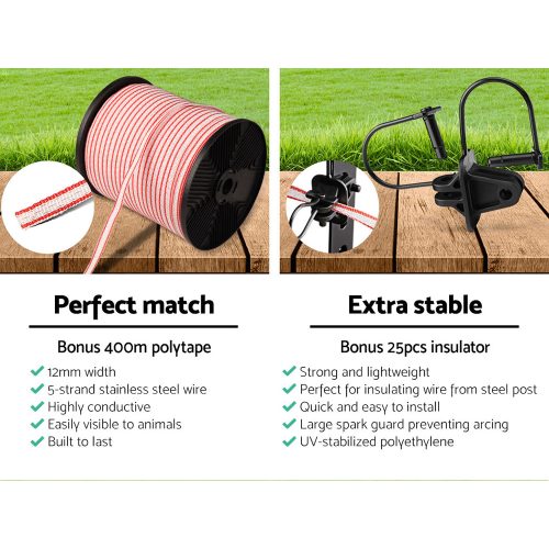 5km Solar Electric Fence Energiser Charger with 400M Tape and 25pcs Insulators