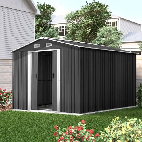 Giantz Garden Shed Outdoor Storage Sheds 2.6×3.9x2M Workshop Metal Base Grey