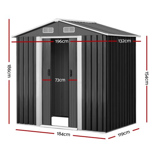 Garden Shed Outdoor Storage Sheds 1.96×1.32M Tool Workshop Metal Grey