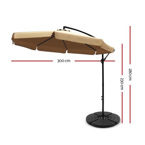 3M Umbrella with 48x48cm Base Outdoor Umbrellas Cantilever Sun Beach UV Beige
