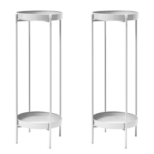 La Bella 2 Set 80cm White Plant Stand Planter Shelf Rack 2 Tier Steel