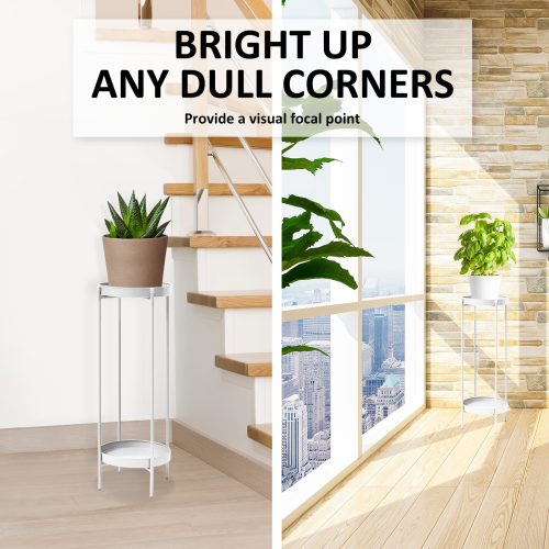 La Bella 2 Set 80cm White Plant Stand Planter Shelf Rack 2 Tier Steel