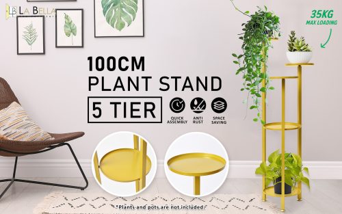 La Bella 100cm Gold Plant Stand Planter Shelf Rack 5 Tier Steel