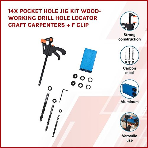 14X Pocket Hole Jig Kit Woodworking Drill Hole Locator Craft Carpenters + F Clip