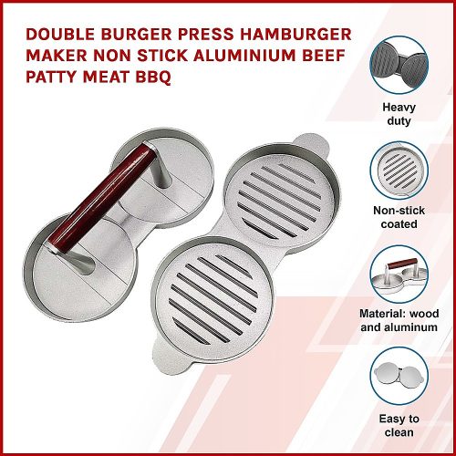 Double Burger Press Hamburger Maker Non Stick Aluminium Beef Patty Meat BBQ