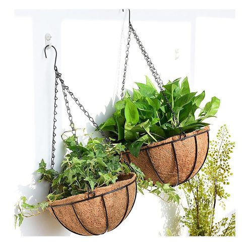 4 X Large Garden Hanging Basket With Coir Liner & Chain Flower Plant Pots Baskets