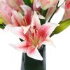 Premium Faux Pink Lily In Glass Vase (Artificial Tiger Lily Arrangement)