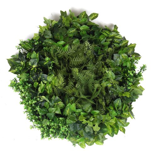 Slimline Artificial Green Wall Disc Art 80cm Mixed Green Fern & Ivy (Modern Black)